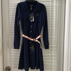 Polo Navy Belted Knit Oxford100% Cotton Shirt Polo Dress